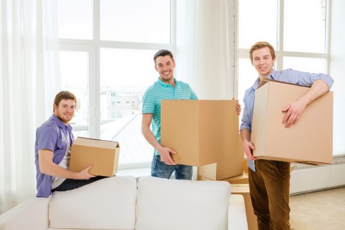 Packed moving boxes ready for removal services in Cowley